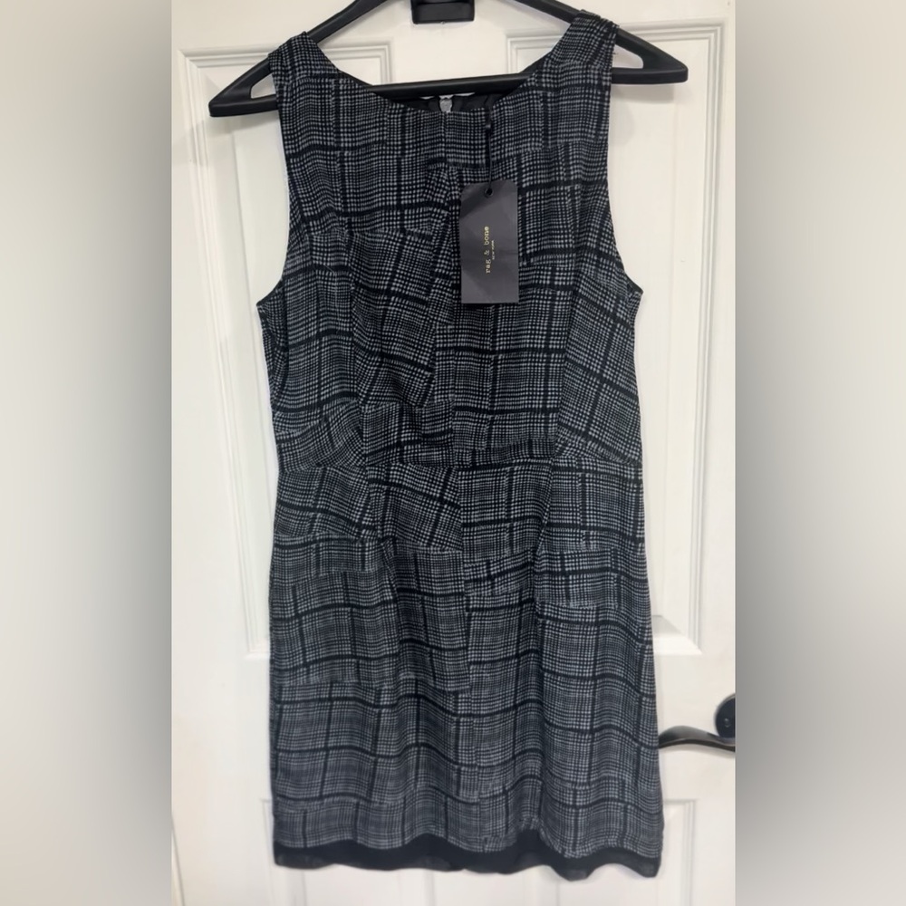 NWT RAG & BONE Tribeca Dress Gray Black Plaid sz 6 Sleeveless Mini 100% Silk